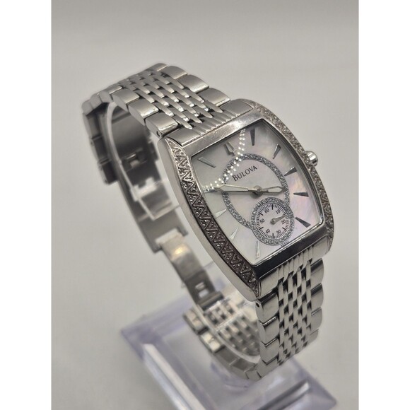 BULOVA 22 Diamonds Mother Of Pearl Dial Bracelet Watch Stainless Steel. 6.5\